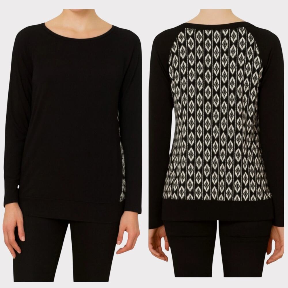 Skies Are Blue Black M Sweater Black White Pattern on Back Rayon Nylon Cotton
